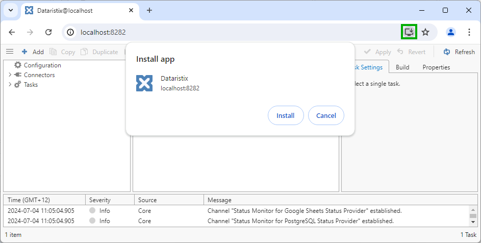 Install Dataristix browser app with Google Chrome