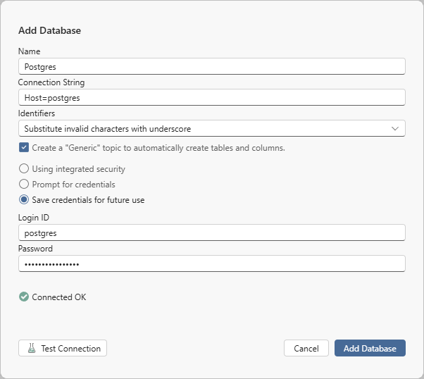 Configure database settings