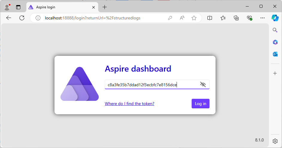 Aspire dashboard login